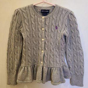 Ralph Lauren Girls Cable-Knit Peplum Cardigan